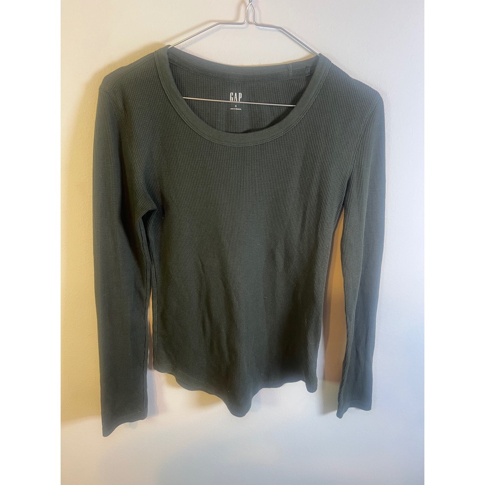 GAP Women Long Sleeve Waffle Knit Thermal Top Dark Green Size S
